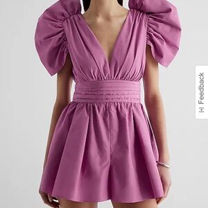 NWT Express V-Neck Puff Sleeve Pleated Romper